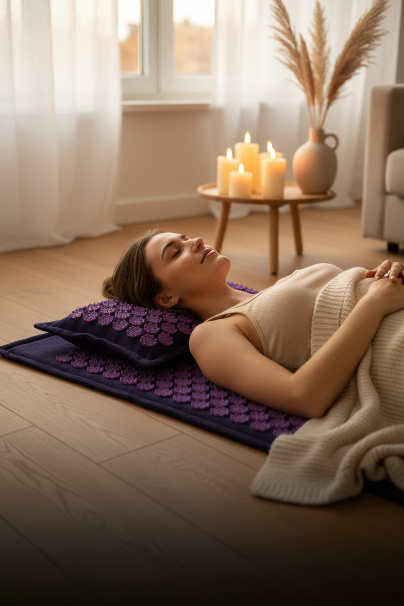 VÄKO™ — Tapis d'Acupression + Coussin en Lin Naturel | Set Relaxation Dos, Nuque & Pieds