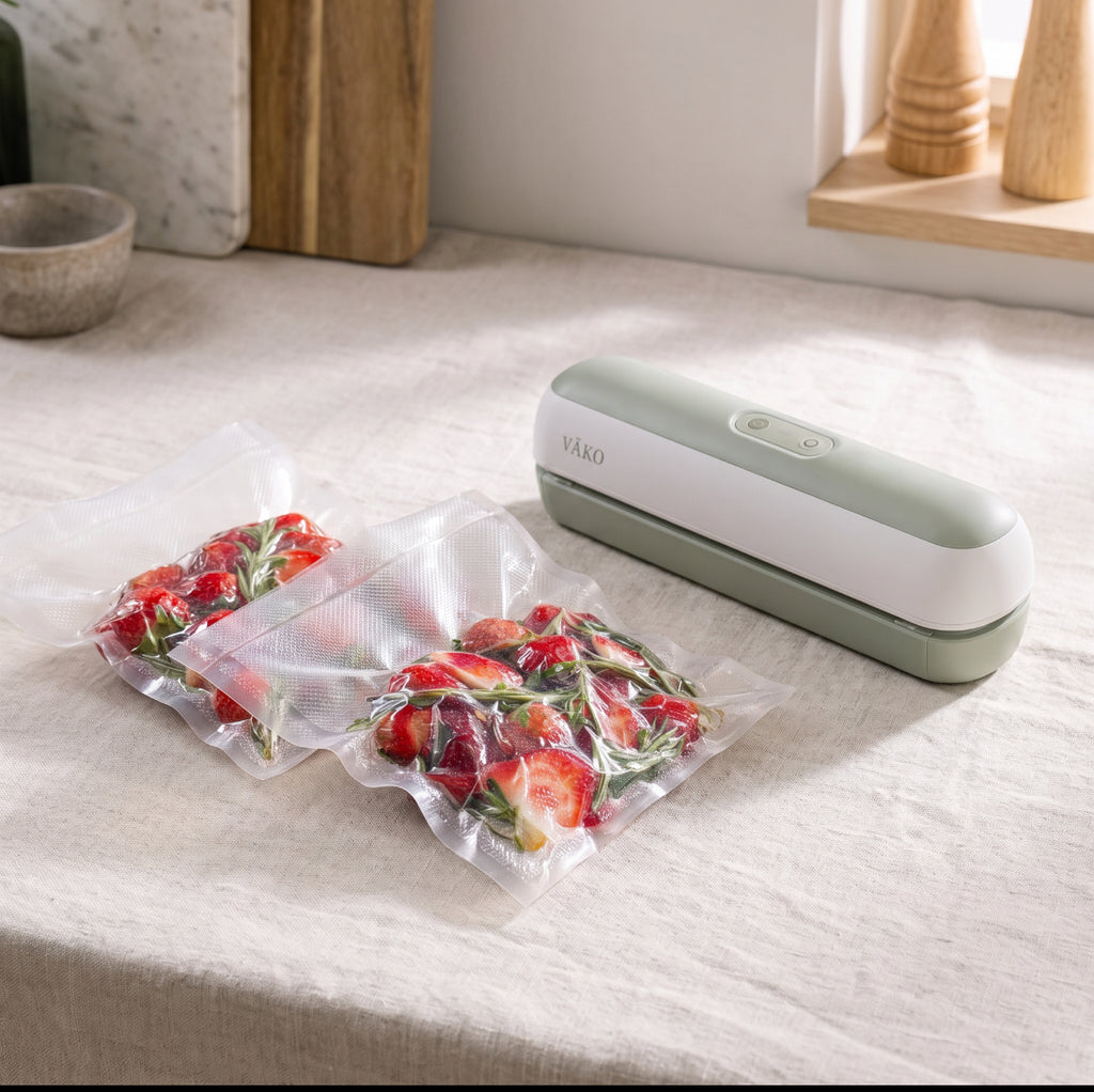 Scelleuse sous vide VÄKO posée sur un plan de travail de cuisine