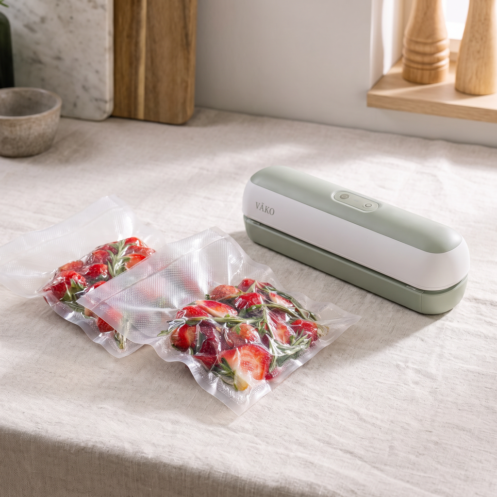 Fraises conservées sous vide grâce à la scelleuse VÄKO