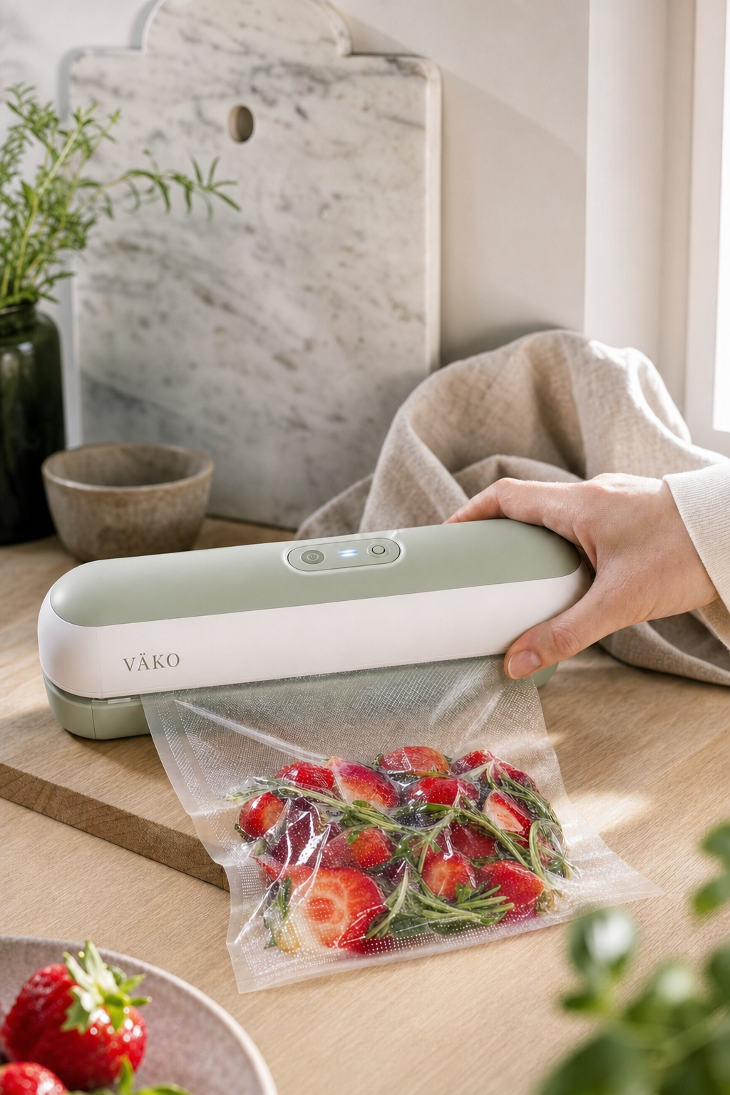 Scelleuse à vide VÄKO conservant des fraises fraîches sous vide
